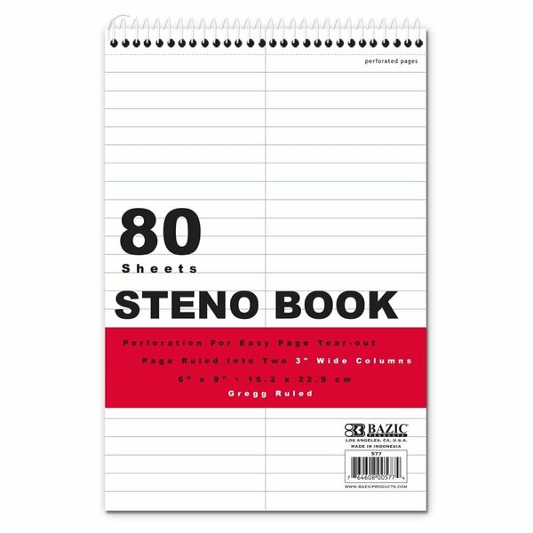 Bazic Products 6 x 9 in. 80 Sheets White Paper Gregg Ruled Steno Book, 48PK BA36314